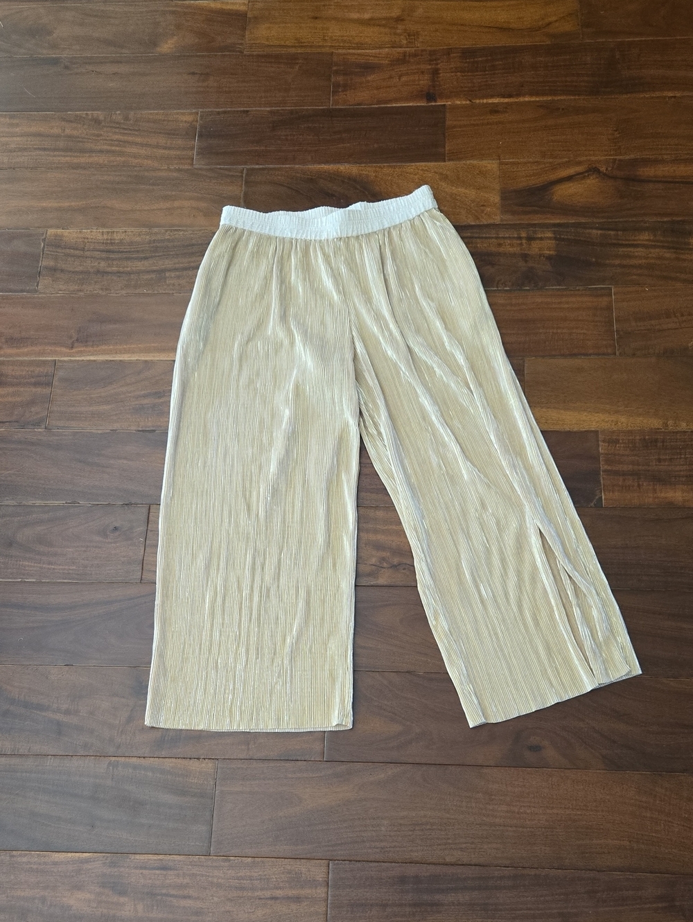 elevenses Cream Pleated Pull-On Skirt with Gold Threading